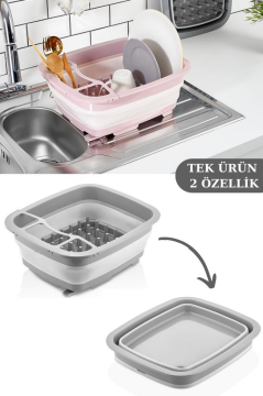 Flosoft Katlanabilir Bulaşıklık & Badya, Akordiyon Kaşıklık Bölmeli Tabaklık Kurutmalık Badya 1 ADET Gri