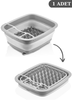 Flosoft Katlanabilir Bulaşıklık & Badya, Akordiyon Kaşıklık Bölmeli Tabaklık Kurutmalık Badya 1 ADET Gri