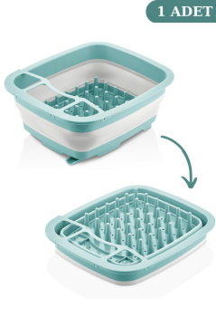 Flosoft Katlanabilir Bulaşıklık & Badya, Akordiyon Kaşıklık Bölmeli Tabaklık Kurutmalık Badya 1 ADET Yeşil