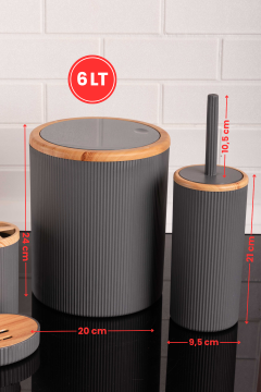 Bambu Desenli Modern 5'li Banyo Seti Çizgili Gri