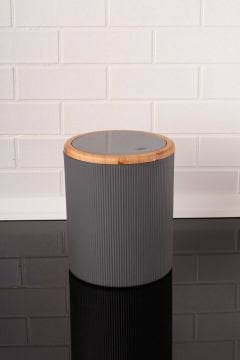 Bambu Desenli Modern 5'li Banyo Seti Çizgili Gri