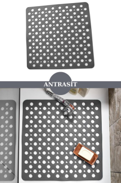 Kare Vantuzlu Banyo ve Duş Kaydırmazı, Küvet İçi Duşakabin Kaydırmaz Vantuzlu Banyo Paspası 54x54cm Füme