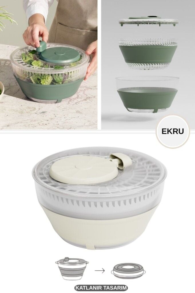 Katlanır Salata Kurutucusu 3650ml, Katlanabilir Sebze Meyve Yeşillik Kurutma Süzgeci Döneri