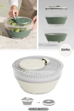Katlanır Salata Kurutucusu 3650ml, Katlanabilir Sebze Meyve Yeşillik Kurutma Süzgeci Döneri Beyaz
