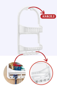 Flosoft 2 Raflı Şampuanlık, Asılabilir Vantuzlu Banyo Duş Şampuan Sabun Kozmetik Düzenleyici Beyaz Beyaz