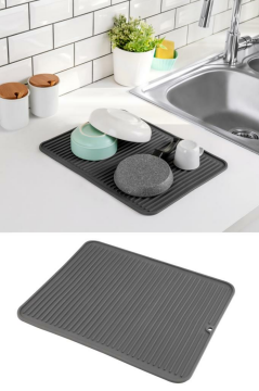 2’li Musluk Lavabo Matı Seti, Büyük Boy Çok Amaçlı Kurutmalık ve Bulaşık Süngeri Matı 2’li Set