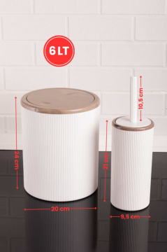 Lüks Mermer Desenli Çizgili Banyo Seti - 5’li Banyo Set Beyaz