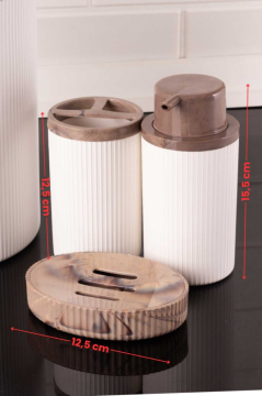 Lüks Mermer Desenli Çizgili Banyo Seti - 5’li Banyo Set Beyaz