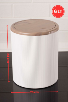 Mermer Desenli Sallanır Kapak Yuvarlak Banyo Çöp Kovası 6 lt, Mutfak Tezgah Üstü Çöp Kovası