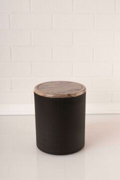 Mermer Desenli Sallanır Kapak Yuvarlak Banyo Çöp Kovası 6 lt, Mutfak Tezgah Üstü Çöp Kovası