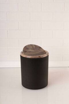 Mermer Desenli Sallanır Kapak Yuvarlak Banyo Çöp Kovası 6 lt, Mutfak Tezgah Üstü Çöp Kovası