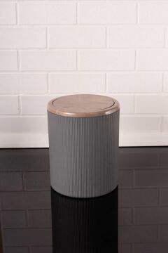 Mermer Desenli Sallanır Kapak Yuvarlak Banyo Çöp Kovası 6 lt, Mutfak Tezgah Üstü Çöp Kovası Gri