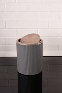 Mermer Desenli Sallanır Kapak Yuvarlak Banyo Çöp Kovası 6 lt, Mutfak Tezgah Üstü Çöp Kovası Gri