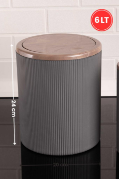 Mermer Desenli Sallanır Kapak Yuvarlak Banyo Çöp Kovası 6 lt, Mutfak Tezgah Üstü Çöp Kovası Gri