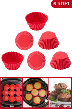 Silicolife Airfryer Pişirme Kabı, 6’lı Muffin Kek Kalıbı ve Sprey Cam Yağlık- Tüm Fritözlerle Uyumlu