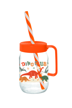 3 Adet Kulplu Pipetli Cam Bardak Seti; 370 cc Çocuk Süt ve Meşrubat Bardağı Karışık Desen 3’lü Set