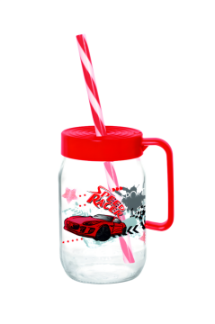 3 Adet Kulplu Pipetli Cam Bardak Seti; 370 cc Çocuk Süt ve Meşrubat Bardağı Karışık Desen 3’lü Set