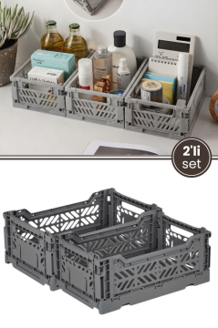 2 Adet Küçük Katlanır Kasa, Ofis Ev Mutfak Banyo Oyuncak Çok Amaçlı Saklama Sepeti (17x21x11cm)