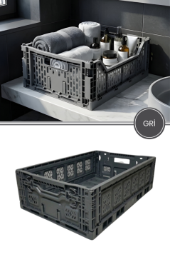 1 Adet Büyük Katlanır Kasa, Ofis Ev Mutfak Banyo Oyuncak Çok Amaçlı Saklama Sepeti (30x40x15cm)