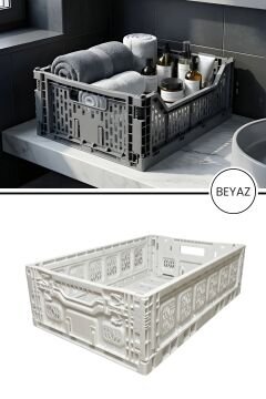 1 Adet Büyük Katlanır Kasa, Ofis Ev Mutfak Banyo Oyuncak Çok Amaçlı Saklama Sepeti (30x40x15cm) Gri