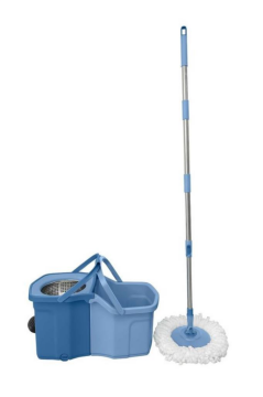 Twin Turbo Pedallı Çelik Mop Set, Temiz ve Kirli Suyu Ayıran Otomatik Temizlik Seti (1+1 Mop) Mavi