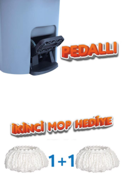 Twin Turbo Pedallı Çelik Mop Set, Temiz ve Kirli Suyu Ayıran Otomatik Temizlik Seti (1+1 Mop) Mavi