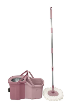Twin Turbo Pedallı Çelik Mop Set, Temiz ve Kirli Suyu Ayıran Otomatik Temizlik Seti (1+1 Mop) Pembe