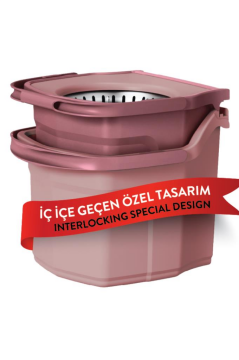 Twin Turbo Pedallı Çelik Mop Set, Temiz ve Kirli Suyu Ayıran Otomatik Temizlik Seti (1+1 Mop) Pembe