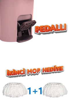 Twin Turbo Pedallı Çelik Mop Set, Temiz ve Kirli Suyu Ayıran Otomatik Temizlik Seti (1+1 Mop) Pembe