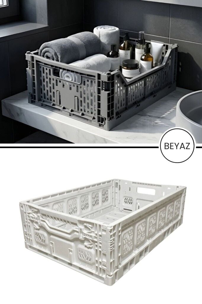 1 Adet Büyük Katlanır Kasa, Ofis Ev Mutfak Banyo Oyuncak Çok Amaçlı Saklama Sepeti (30x40x15cm) Beyaz