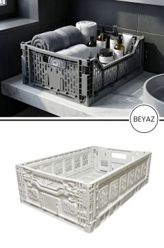 1 Adet Büyük Katlanır Kasa, Ofis Ev Mutfak Banyo Oyuncak Çok Amaçlı Saklama Sepeti (30x40x15cm) Beyaz