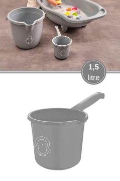 Flosoft Bebek Banyo Maşrapası, Uzun Saplı Oluklu Çok Amaçlı Maşrapa 1,5 litre Gri