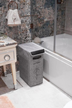 Flosoft Deri Detaylı Kapaklı Keçe Çamaşır Sepeti, Çok Amaçlı Çamaşır Oyuncak Saklama Kutusu