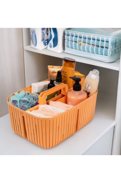 3 Bölmeli Deterjan Bulaşık Düzenleyici Sepet, Mutfak Banyo Tezgah Üstü Dolap İçi Organizer Turuncu