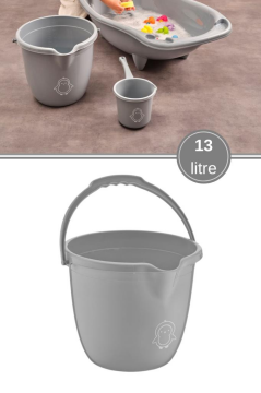 Flosoft Bebek Banyo Kovası, Saplı Oluklu Çok Amaçlı Kova 13 litre Gri