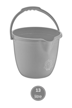 Flosoft Bebek Banyo Kovası, Saplı Oluklu Çok Amaçlı Kova 13 litre Gri