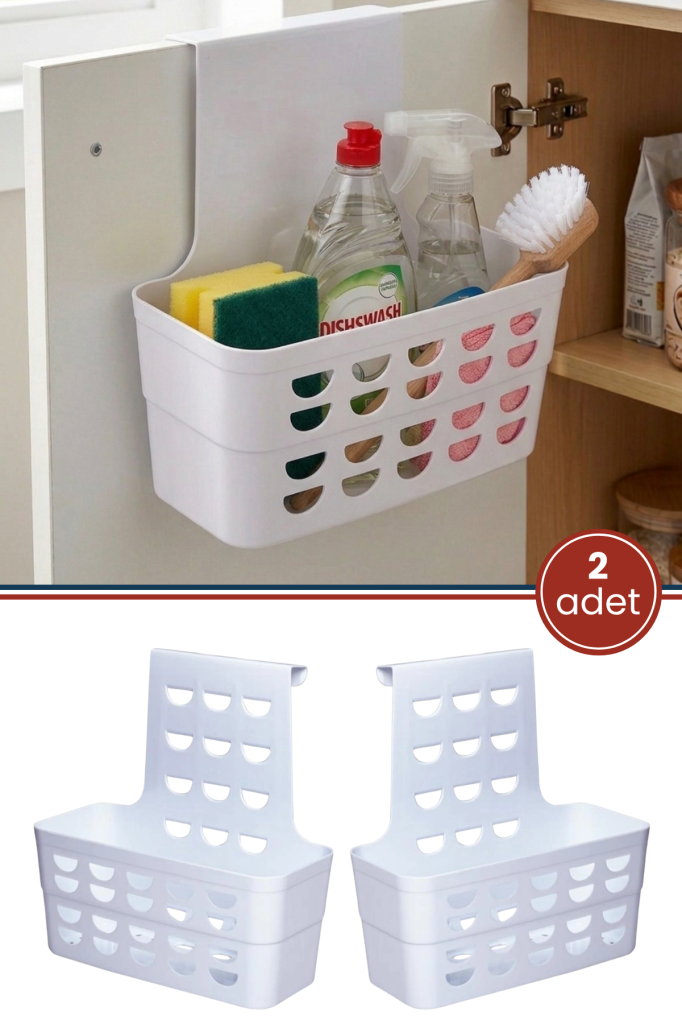 2 Adet Askılı Düzenleyici, Asılabilir Mutfak Banyo Temizlik Dolap Kapağı Organizer Sepet (25x15x25cm)