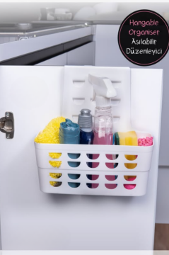 2 Adet Askılı Düzenleyici, Asılabilir Mutfak Banyo Temizlik Dolap Kapağı Organizer Sepet (25x15x25cm)