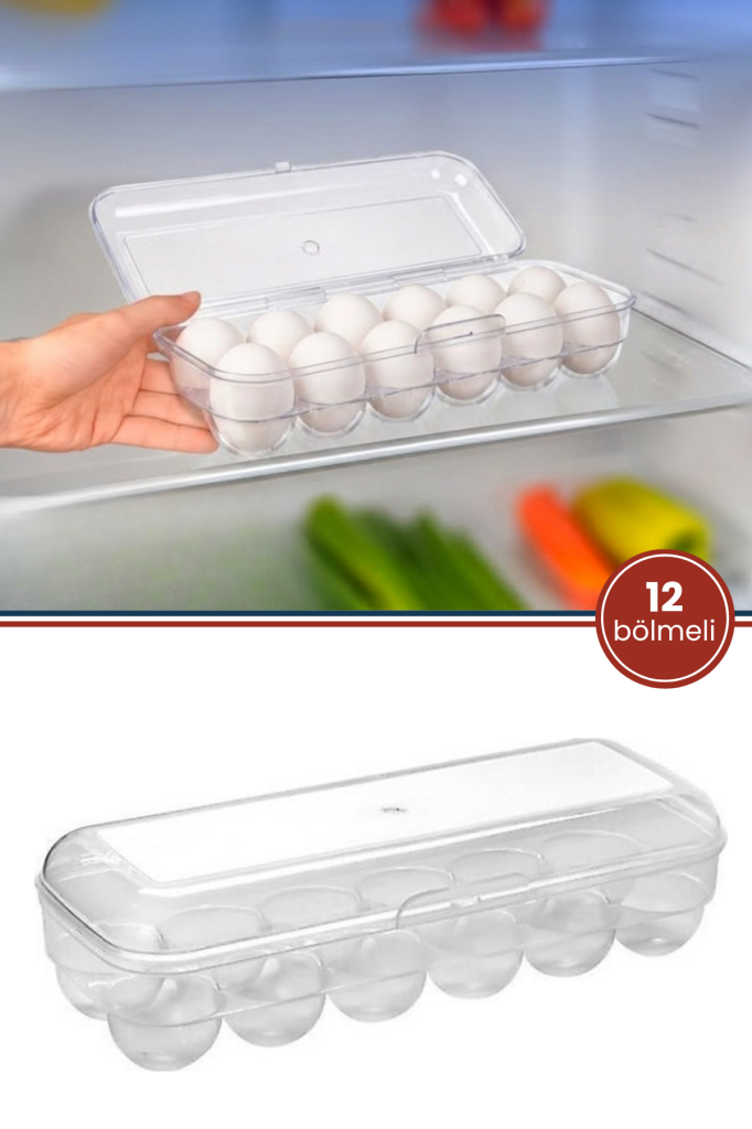 12 Bölmeli Yumurta Saklama Kabı, Buzdolabı İçi Yumurta Korumalı Kapaklı Yumurta Saklama Kutusu