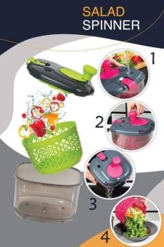 Flora Süzgeçli Manuel Salata Kurutucu 4,2 Litre, Sebze Meyve Marul Kıvırcık Yıkama ve Süzme Sepeti