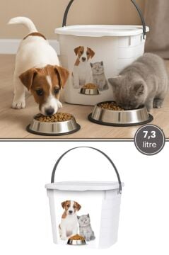 Kulplu Evcil Hayvan Mama Saklama Kutusu 7,3 Litre, Kapaklı Kedi ve Köpek Kuru Maması Kumu Kovası