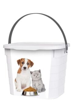 Kulplu Evcil Hayvan Mama Saklama Kutusu 7,3 Litre, Kapaklı Kedi ve Köpek Kuru Maması Kumu Kovası