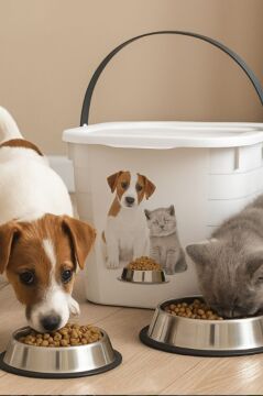 Kulplu Evcil Hayvan Mama Saklama Kutusu 7,3 Litre, Kapaklı Kedi ve Köpek Kuru Maması Kumu Kovası