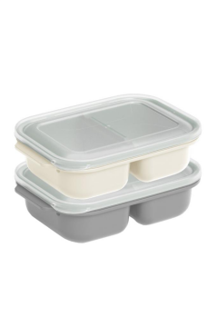 2 Adet İki Bölmeli Saklama Kabı, Taşınabilir Kahvaltılık Diyet Beslenme Kutusu 2’li Set (600+600ml)