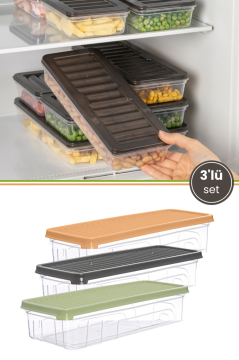 3’lü Sığ Buzdolabı Düzenleyici Set, Buzluk Derin Dondurucu Buzdolabı İnce Saklama Kabı 3x1300ml