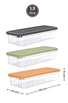 3’lü Sığ Buzdolabı Düzenleyici Set, Buzluk Derin Dondurucu Buzdolabı İnce Saklama Kabı 3x1300ml