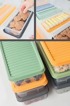 3’lü Sığ Buzdolabı Düzenleyici Set, Buzluk Derin Dondurucu Buzdolabı İnce Saklama Kabı 3x1300ml