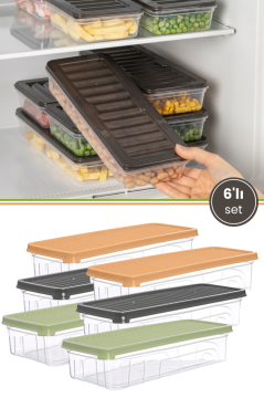 6’lı Sığ Buzdolabı Düzenleyici Set, Buzluk Derin Dondurucu Buzdolabı İnce Saklama Kabı 6x1300ml