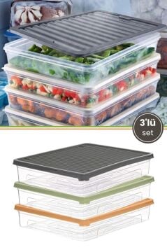 3’lü Geniş Buzdolabı Düzenleyici Set, Buzluk Derin Dondurucu Buzdolabı İnce Saklama Kabı 3x3100ml