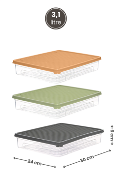 3’lü Geniş Buzdolabı Düzenleyici Set, Buzluk Derin Dondurucu Buzdolabı İnce Saklama Kabı 3x3100ml